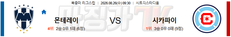 2026-08-26 북중미 리그스컵 몬테레이 시카고 파이어 해외축구분석 무료중계 스포츠분석 관련 이미지