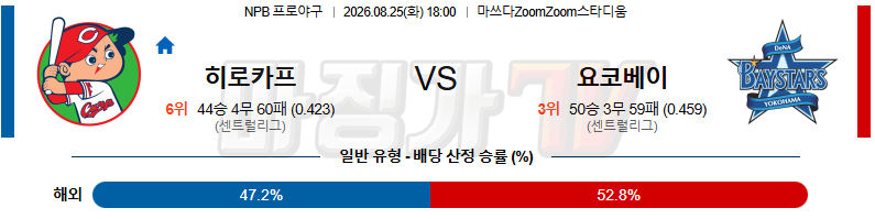 2026-08-25 NPB 히로시마 요코하마 KBO/NPB분석 무료중계 스포츠분석 관련 이미지