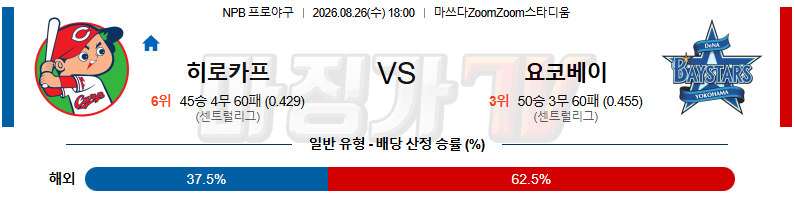 2026-08-26 NPB 히로시마 요코하마 KBO/NPB분석 무료중계 스포츠분석 관련 이미지