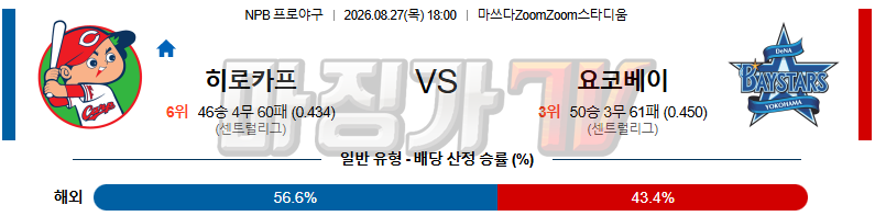 2026-08-27 NPB 히로시마 요코하마 KBO/NPB분석 무료중계 스포츠분석 관련 이미지