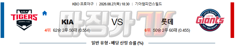 2026-08-27 KBO KIA 롯데 KBO/NPB분석 무료중계 스포츠분석 관련 이미지