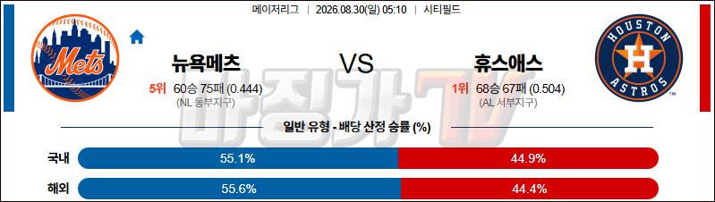 2026-08-30 MLB 뉴욕메츠 휴스턴 MLB분석 무료중계 스포츠분석 관련 이미지