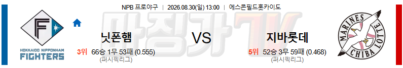 2026-08-30 NPB 니혼햄 지바롯데 KBO/NPB분석 무료중계 스포츠분석 관련 이미지