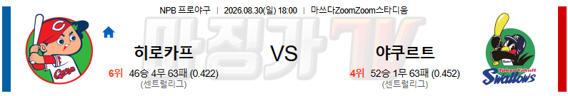 2026-08-30 NPB 히로시마 야쿠르트 KBO/NPB분석 무료중계 스포츠분석 관련 이미지