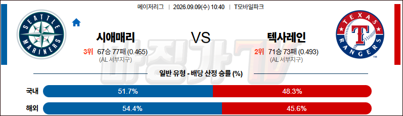 2026-09-09 MLB 시애틀 텍사스 MLB분석 무료중계 스포츠분석 관련 이미지