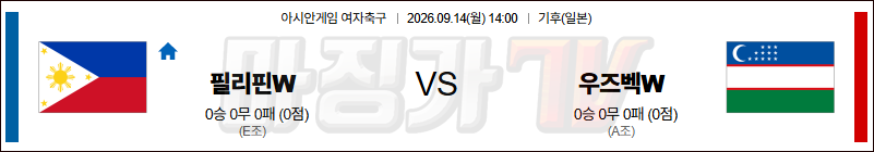 2026-09-14 아시안게임 여자축구 필리핀 우즈베키스탄 해외축구분석 무료중계 스포츠분석 관련 이미지